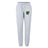 The Arkansas Gryphons Women’s Leisure Sweatpant by EMB Canterbury is light gray organic cotton, with a drawstring waist, green and yellow kangaroo logo on the left thigh, and white logo on the right hip.