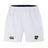 The Arkansas Gryphons Advantage Short 2.0 by EMB Canterbury are white performance sports shorts with an elastic waistband, black Canterbury logo on the left leg, and a green-and-yellow badge on the right. Sustainable athletic wear.