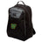 The EMB Canterbury Arkansas Gryphons Medium Backpack features black fabric with gray accents, a front zip pocket, mesh side pocket, padded laptop sleeve, water repellent finish, and a green-and-yellow Arkansas-themed logo patch.