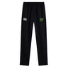The Arkansas Gryphons Stretch Tapered Pant by EMB Canterbury features black athletic fabric, an elastic waistband, white Canterbury branding, and a green and yellow Arkansas logo. These men’s pants deliver comfort and style for every workout.