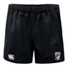 The Columbus Kodiaks Professional Polyester Rugby Short by EMB Canterbury features an elastic waistband, the Canterbury logo on the left leg, a crest with text on the right, and is made from durable polyester for peak performance.