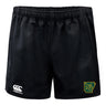 The Arkansas Gryphons Advantage Rugby Shorts by EMB Canterbury feature a white Canterbury logo on the left leg and a green/yellow crest on the right. With an elastic waistband, they're ideal for training or match day, offering comfort and durability.