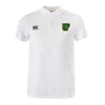 The Arkansas Gryphons Waimak Polo by EMB Canterbury is a white men's polo featuring the Canterbury rugby logo on the right chest and a green and yellow "La Salle" emblem on the left, in classic CCC Waimak Rugby Polo style.