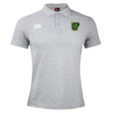 Light grey Arkansas Gryphons Waimak Polo by EMB Canterbury for men, with short sleeves, buttoned collar, white Canterbury rugby logo, and a green-yellow chest patch—classic style from the CCC Waimak Rugby Polo collection.