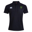The Arkansas Gryphons Waimak Polo by EMB Canterbury is a black short-sleeve rugby polo with a Canterbury logo on the right chest and a green and yellow Arkansas Gryphons crest on the left—perfect for rugby fans.