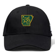 The Arkansas Gryphons Flexfit Drill Cap by EMB Canterbury features an embroidered Arkansas logo with a winged lion, star, and "est. 2006" in yellow and green on the front.