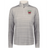 The EMB Augusta Women's Nations of Rugby Wales Pursuit 1/4 Zip Pullover is a light grey, long-sleeve athletic top with a "Wales Rugby" logo and red dragon on the chest, made from moisture-wicking fabric for comfort.