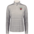 The EMB Augusta Women's Nations of Rugby Wales Pursuit 1/4 Zip Pullover is a light grey, long-sleeve athletic top with a "Wales Rugby" logo and red dragon on the chest, made from moisture-wicking fabric for comfort.