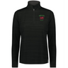 The EMB Augusta Women's Nations of Rugby Wales Pursuit 1/4 Zip Pullover features "WALES RUGBY" and a red dragon logo on the left chest, plus moisture-wicking fabric for comfort all day.