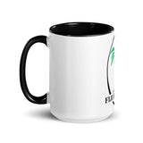 A Fiji Throwback Mug featuring a PF LIC Rugby palm tree design.
