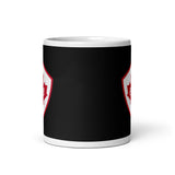 A black and red Rugby Canada White/Black Glossy Mug with a shield - perfect for Canadian rugby fans. (Brand: PF LIC)