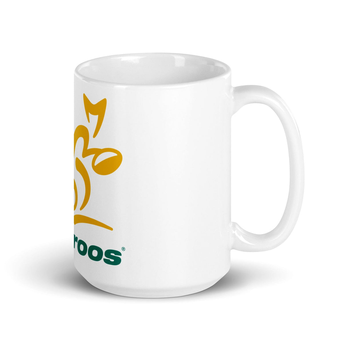 A white Wallaroos mug with the word PF LIC on it.