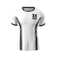 The JS Morton High Alumni Jersey by Custom GIL AXI is a white rugby shirt with black trim and stripes, featuring an "M" logo and "RUGBY" text on the left chest, shown on a plain background.