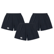The Canterbury Yokohama Short 3-Pack Bundle from Bundle features three black rugby shorts with elastic waistbands and a white logo on the left leg, arranged in a triangular formation on a white background.
