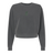 The EMB S&S Activewear Women's Zionsville Rugby Mid-Length Crewneck Sweatshirt comes in charcoal gray with a subtle green chest graphic and text.