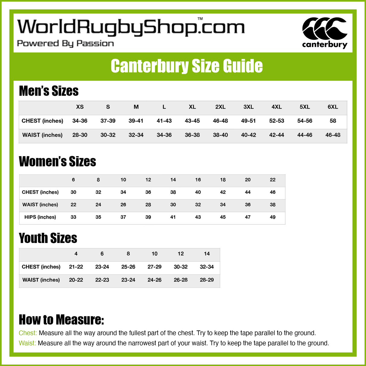 A women's size guide for the Capitals Rugby NC Canterbury Team Black Rugby Jacket at the world rugby shop.