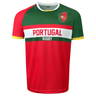 Green and red short sleeve round neck jersey with Portugal flag on upper left chest, Portugal on the center and Rugby below.