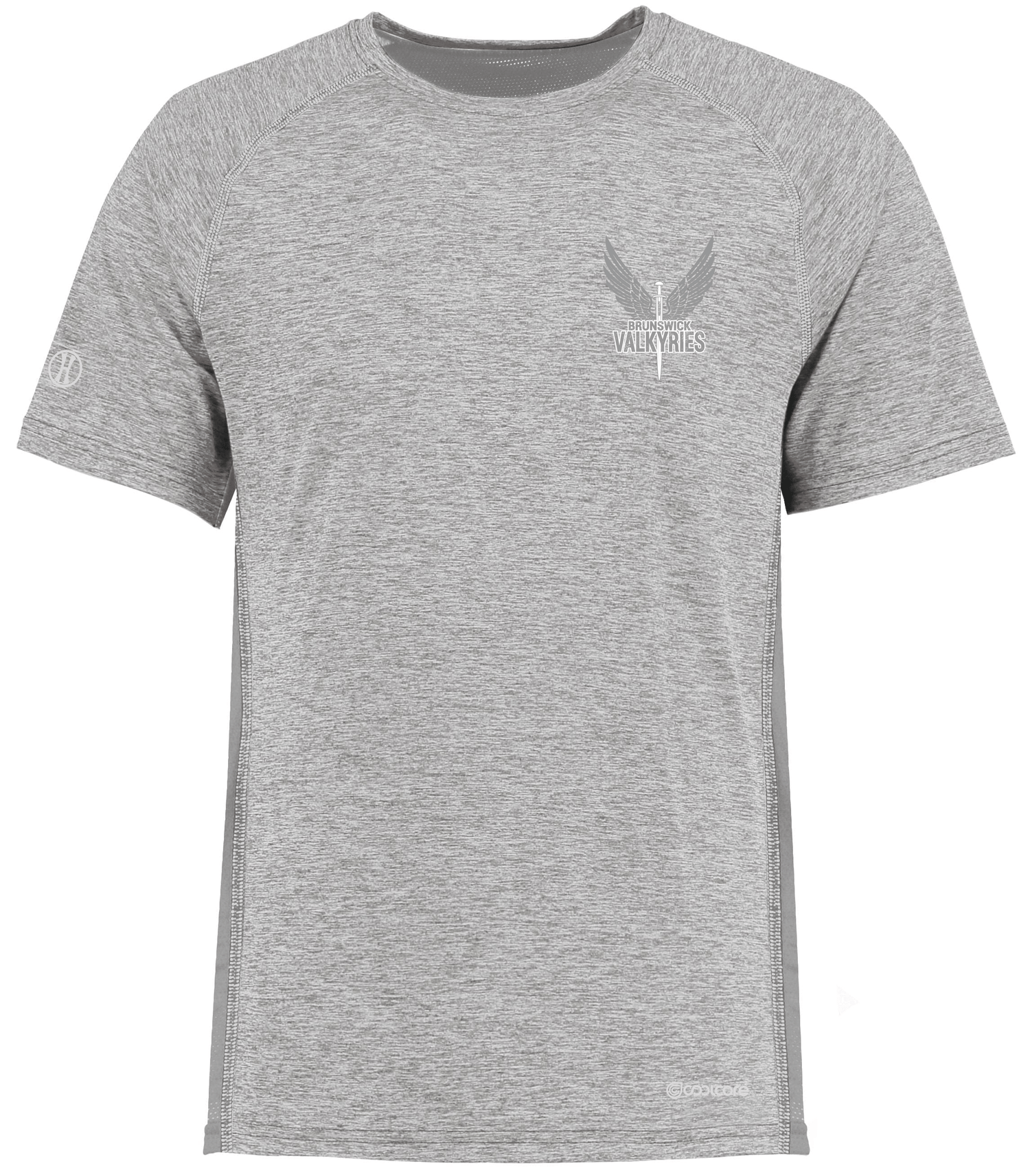 A Brunswick Valkyries Electrify Coolcore Rugby Training Tee with a small bird on the chest.