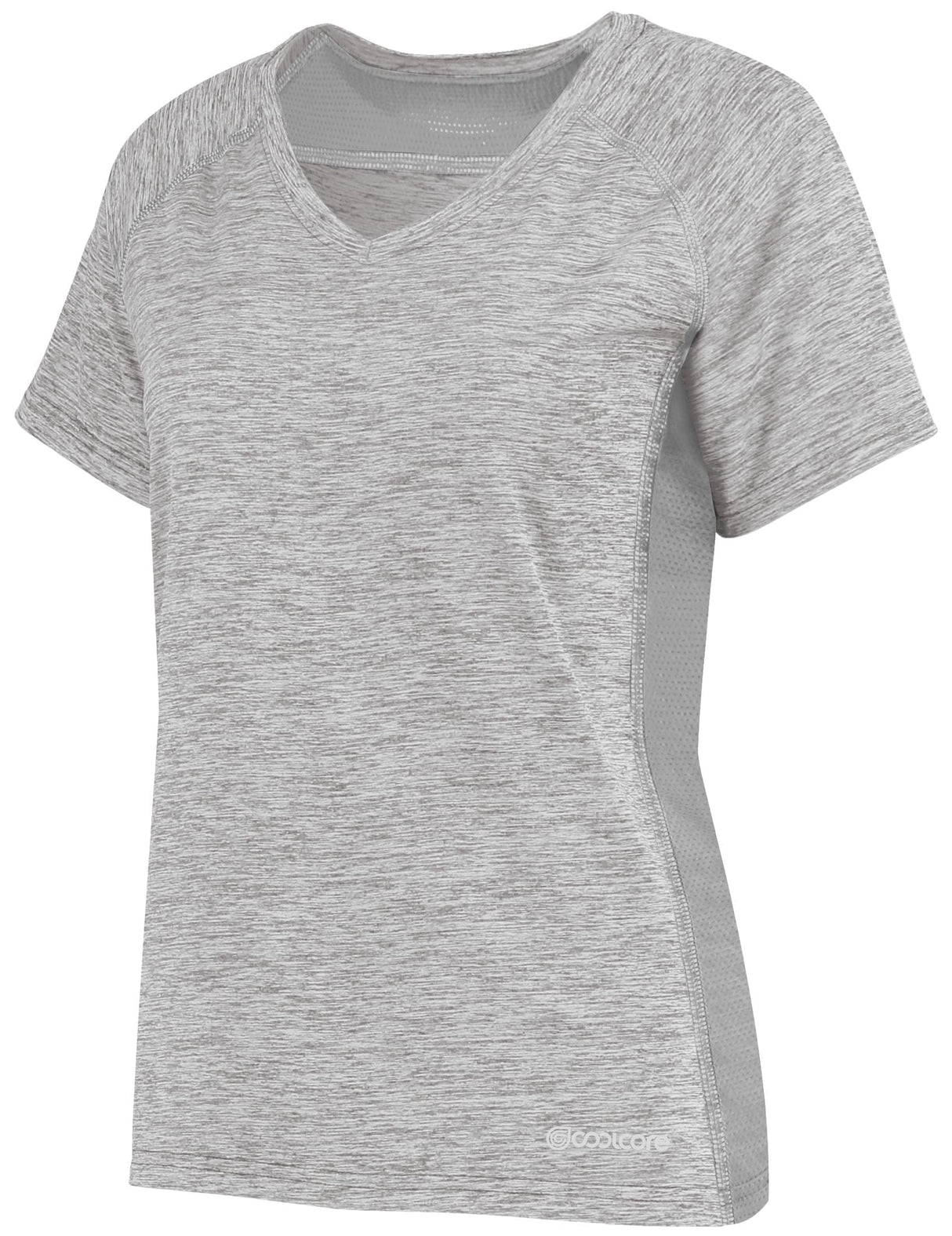 An Augusta Sportswear Women's Electrify Coolcore Rugby Training T-shirt with a v-neck and short sleeves.