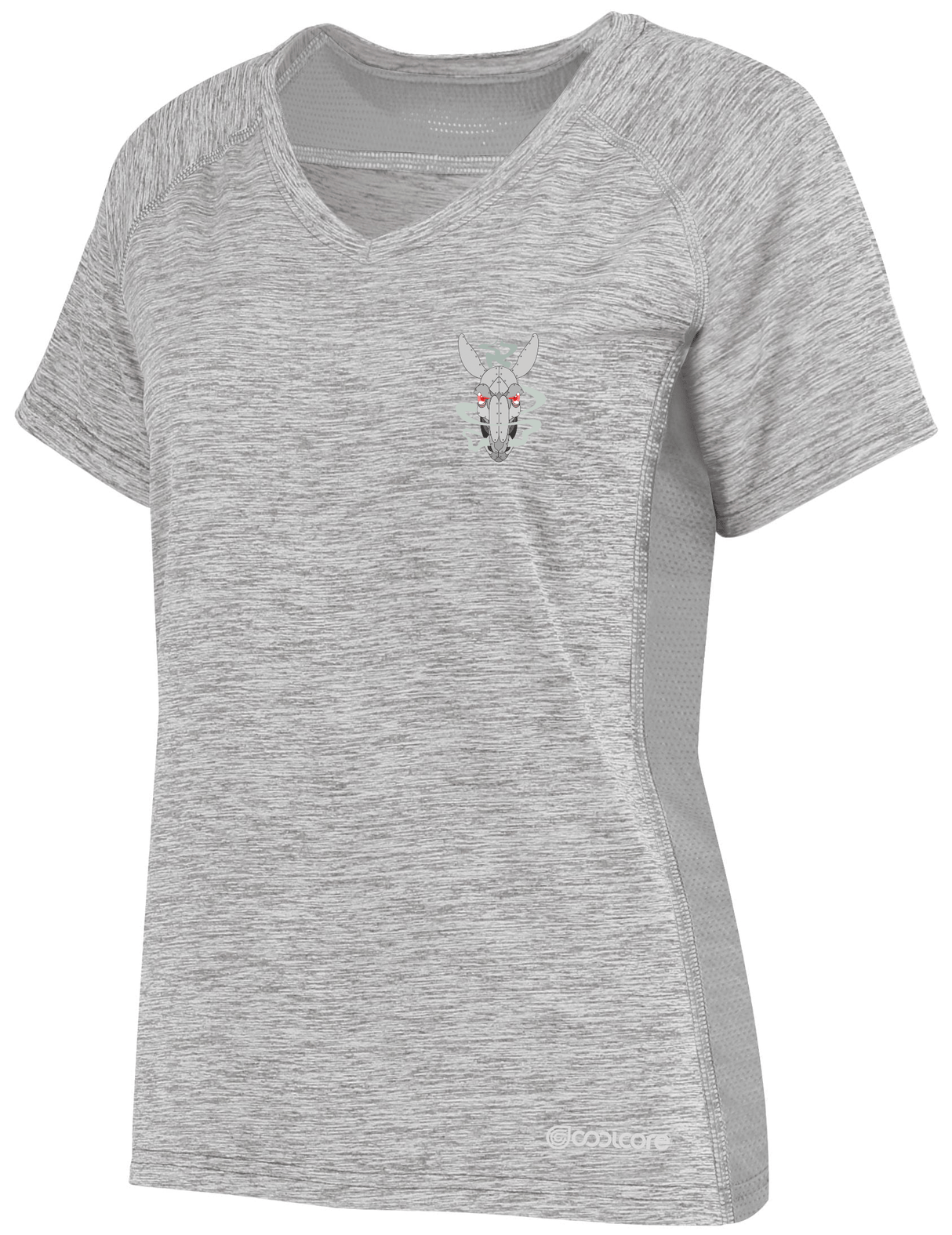 A Mendocino Rugby Club Women's Electrify Coolcore Training Tee with a deer embroidered on the chest.