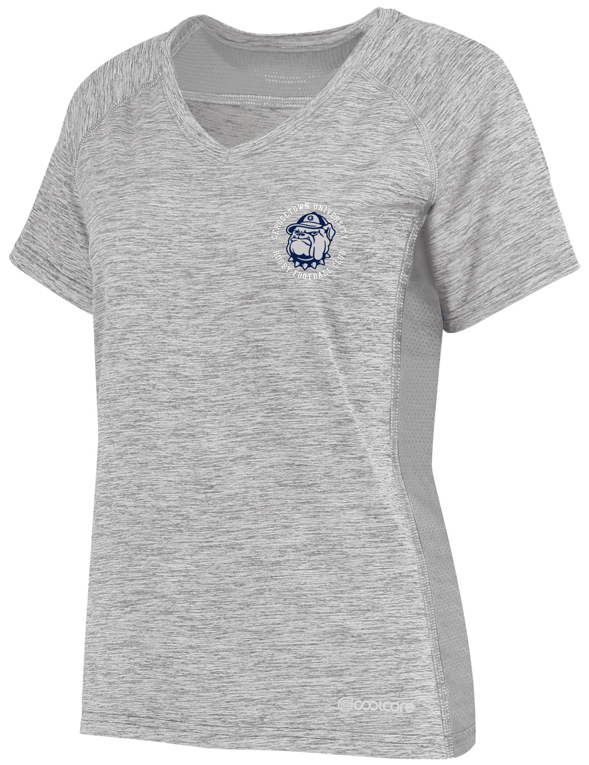 A Georgetown University RFC Women's Electrify Coolcore Training Tee with a picture of a dog on it.