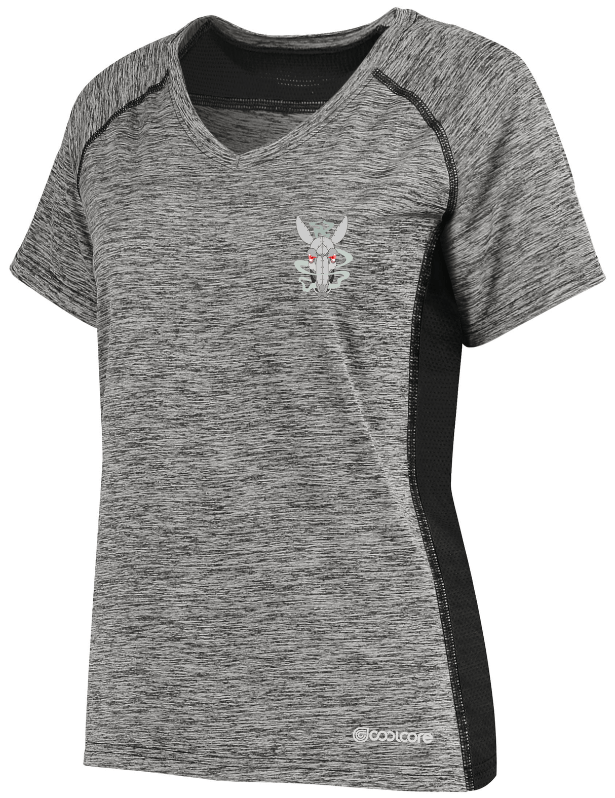 A Mendocino Rugby Club Women's Electrify Coolcore Training Tee with a white fox on it.