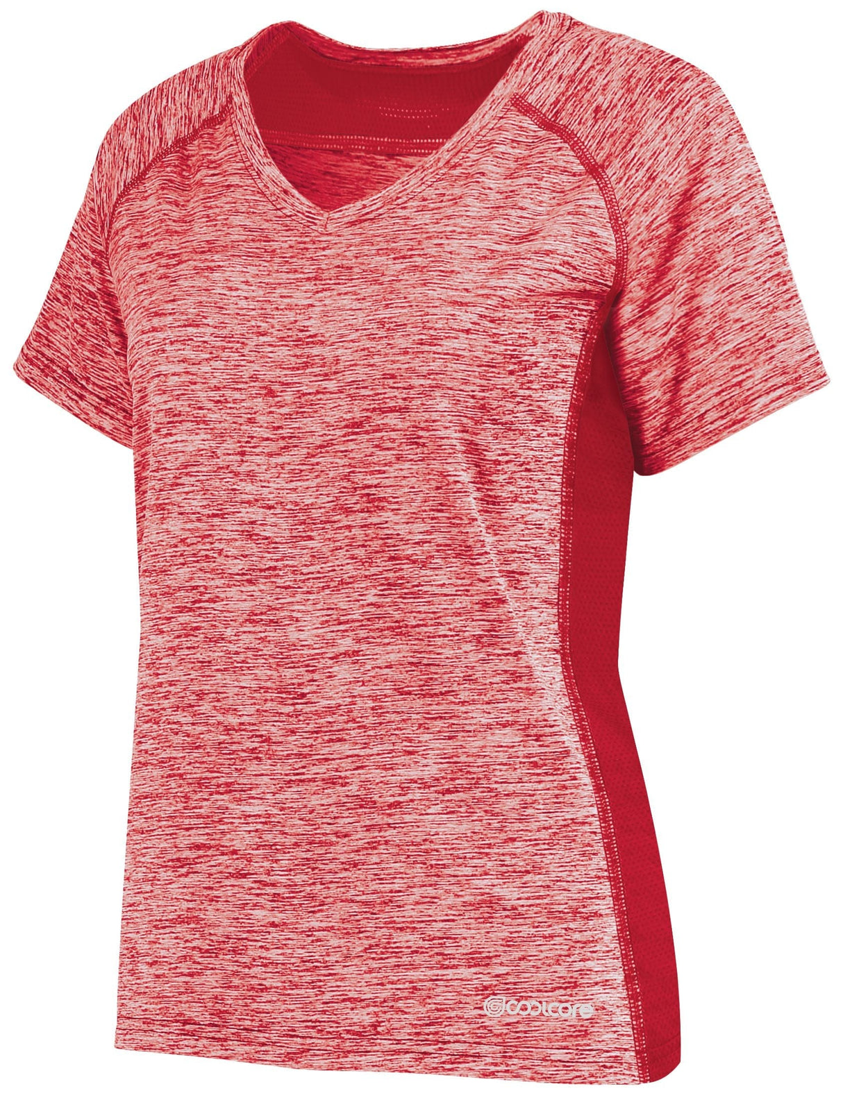 An Augusta Sportswear Women's Electrify Coolcore Rugby Training T-shirt with short sleeves in red.