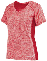 An Augusta Sportswear Women's Electrify Coolcore Rugby Training T-shirt with short sleeves in red.