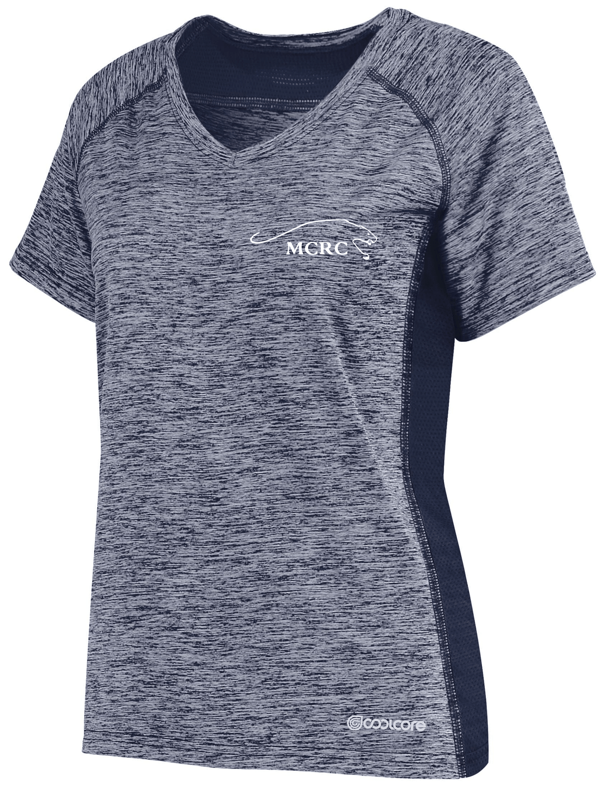 A Middlebury College Women's Electrify Coolcore Rugby Training Tee with a logo on the chest.
