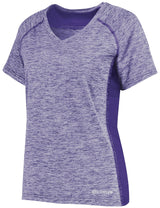 An Augusta Sportswear Women's Electrify Coolcore Rugby Training T-shirt with short sleeves and a v-neck.