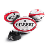 Gilbert Red G-TR4000 Training Rugby Ball Size 5 Set of 3 + Kicking Tee