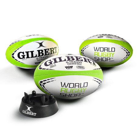 Set of 3 Size 5 G-TR4000 Training rugby balls by gilbert, set includes a gilbert kicking tee in black