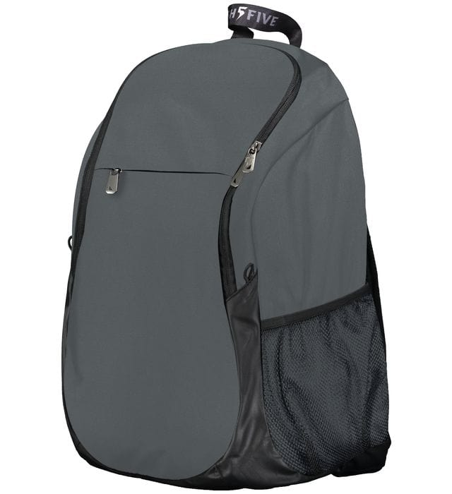 a gray backpack with a black zipper.