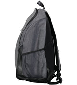 An Augusta Sportswear Free Form Rugby Backpack with a gray body and a black strap.