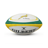 The South Africa Springboks Replica Mini Ball by Gilbert showcases a green and yellow design with the "SA Rugby" logo on a white background. As an ideal choice for any Springboks fan, it embodies the spirit of a South Africa Replica Rugby Ball in a compact size.