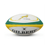 The South Africa Springboks Replica Mini Ball by Gilbert showcases a green and yellow design with the "SA Rugby" logo on a white background. As an ideal choice for any Springboks fan, it embodies the spirit of a South Africa Replica Rugby Ball in a compact size.