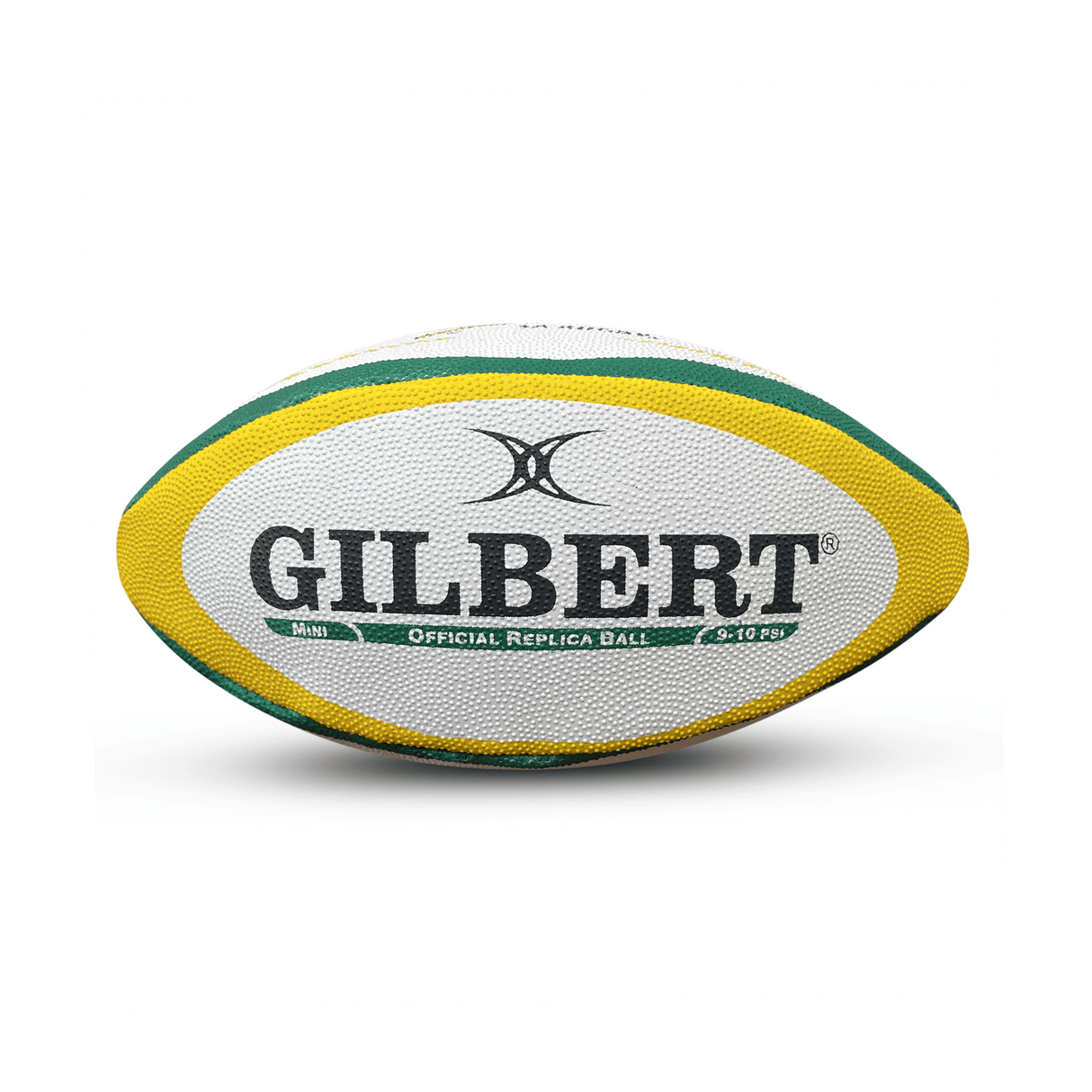 The South Africa Springboks Replica Mini Ball by Gilbert features a striking yellow and green stripe design. Suitable for supporting the Springboks, this mini rugby ball is perfect for both fans and players.