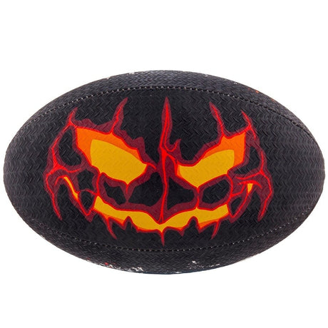 Introducing the Gilbert Lantern Rugby Ball by Gilbert—a striking size 5 rugby ball in black, featuring a fiery jack-o’-lantern face in bold red, yellow, and orange tones. Inspired by the classic Gilbert Lantern Leisure Ball, this festive design adds spooky Halloween spirit and standout style to your game.