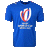 Royal blue round neck short sleeve cotton poly t-shirt with orange band from neck to sleeve. The Macron symbol is embroidered in white on right shoulder and RWC France 2023 is centered on chest of t-shirt.