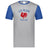 Grey tee with royal blue sleeves and collar and a center front, blue and red Les Bleus France Rugby design featuring a rooster.