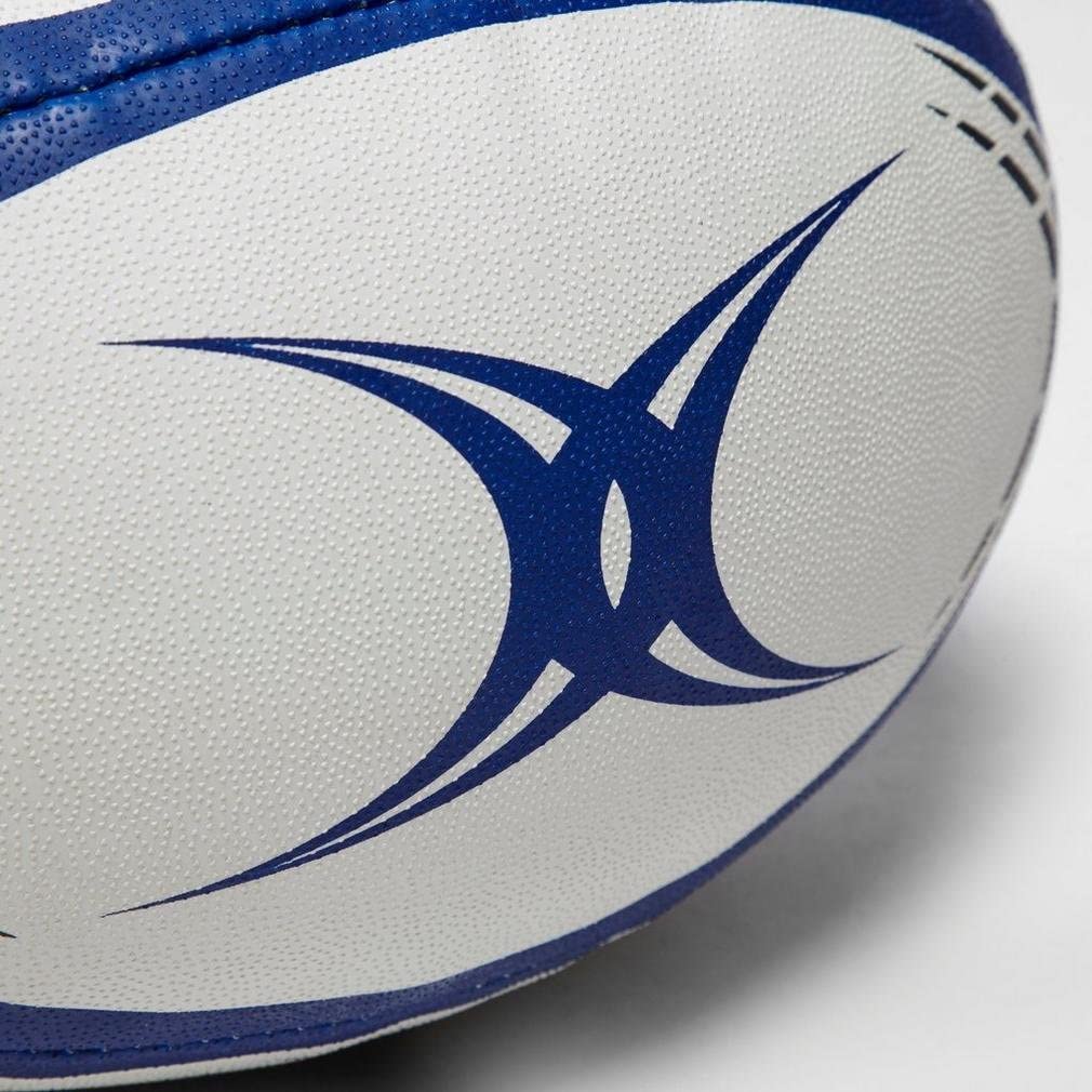 A white and blue Gilbert G-TR4000 Training Ball on a white surface.