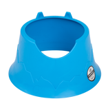 a Rugby Bricks blue dog bowl with a hole in the middle.
