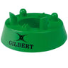 The Gilbert Kicking Tee 320 Precision is a green molded rubber tee with four prongs and the Gilbert logo, designed for durability and optimal kicking practice.