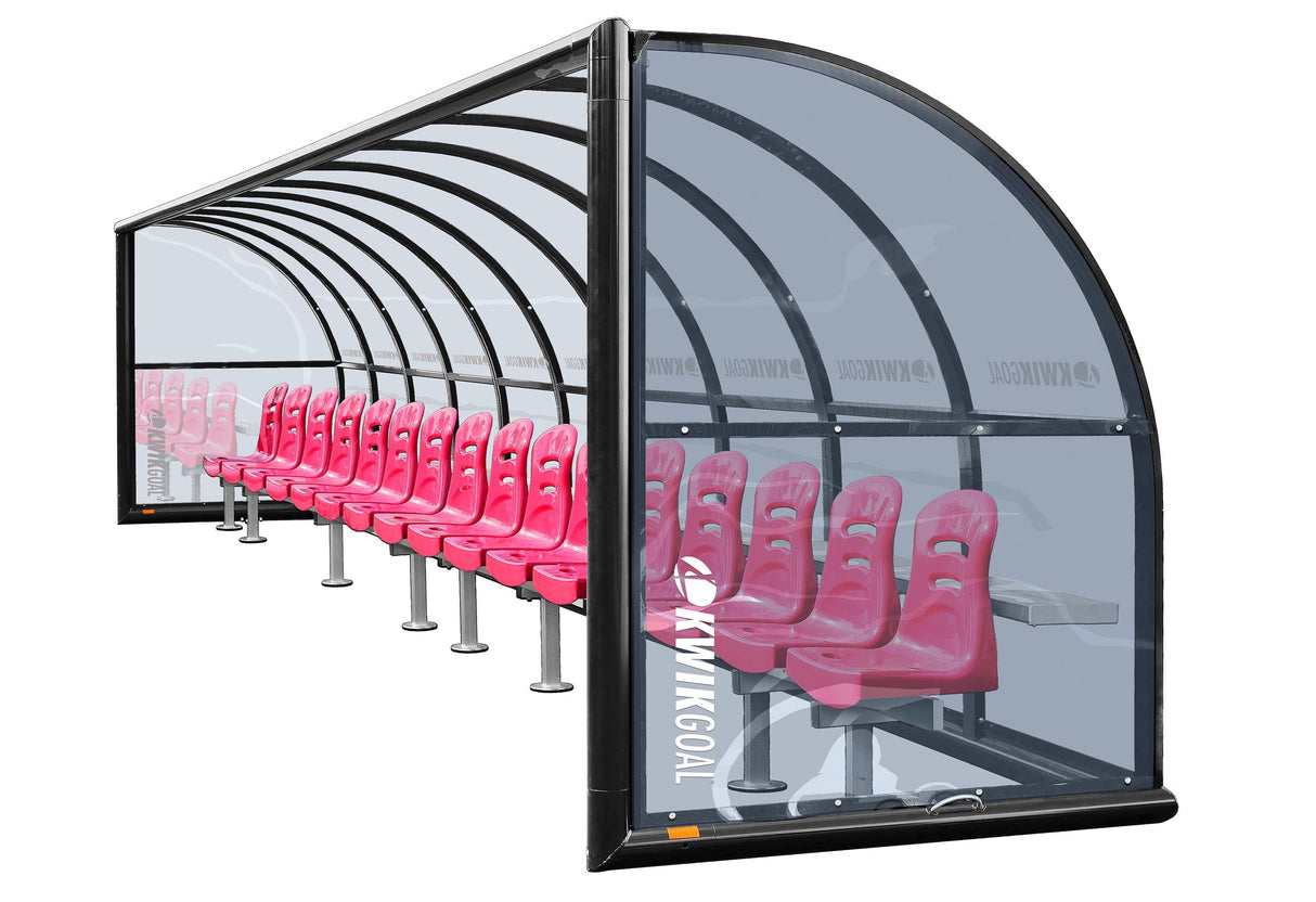 Grey-tinted Polycarbonate Shelter With Red Molded Polypropylene Seats