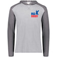 A gray WRS Augusta USA Rugby Throwback Vintage Hoodie with the USA rugby logo on it.