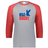 Grey 3/4 raglan sleeve t-shirt with red collar and sleeves and a vintage USA Rugby blue and red logo that incorporates an Eagle and 'USA Rugby' inscription.