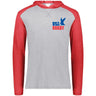 A gray and red USA Rugby Throwback Vintage Hoodie with the USA rugby logo on it.