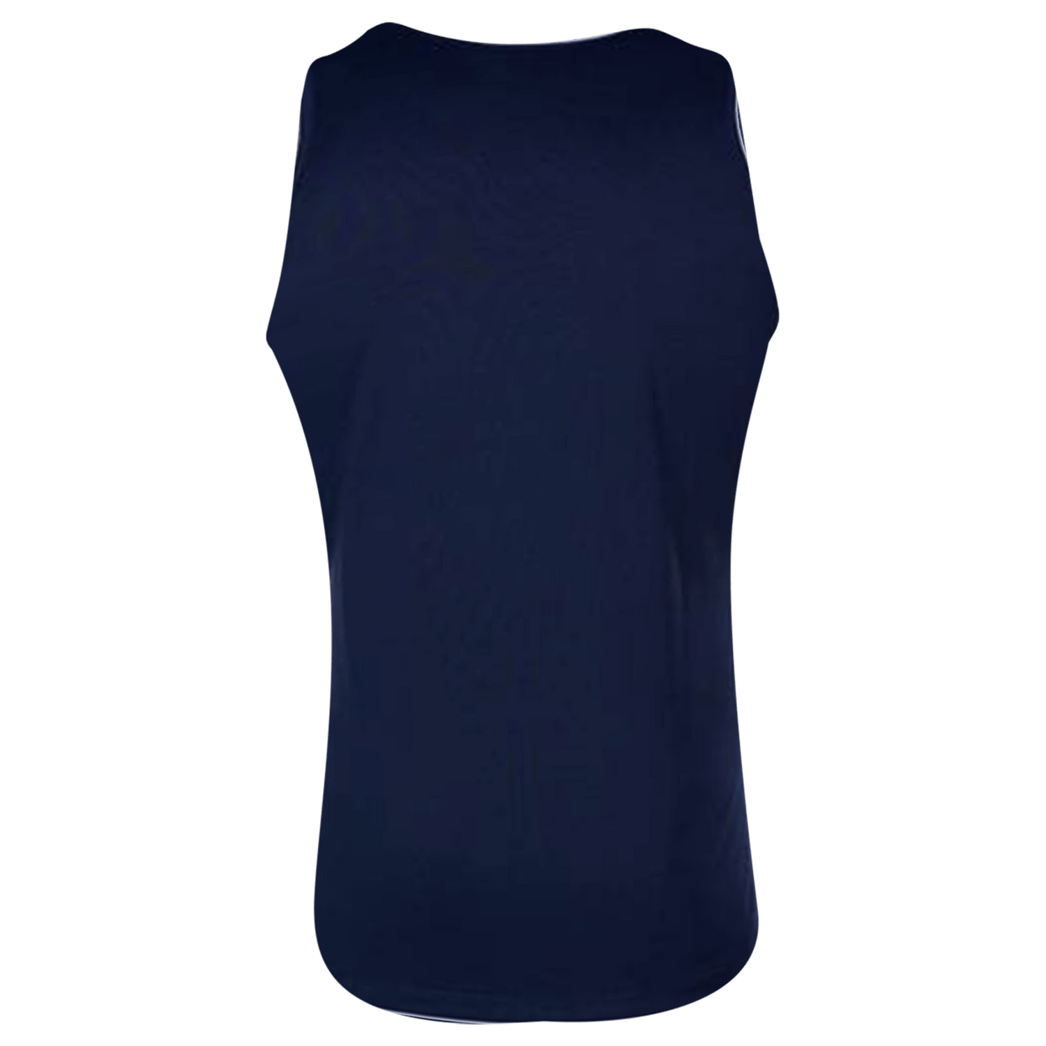 Back side of navy no sleeve singlet.
