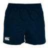 Navy Canterbury Professional Polyester Shorts offer an elastic waistband, iconic logo on the lower left, and are tailored for rugby fans wanting comfort and style.