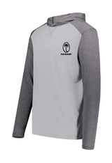 Side view of a Grey / Carbon grey hoodie with black Fiji Rugby logo over the heart.